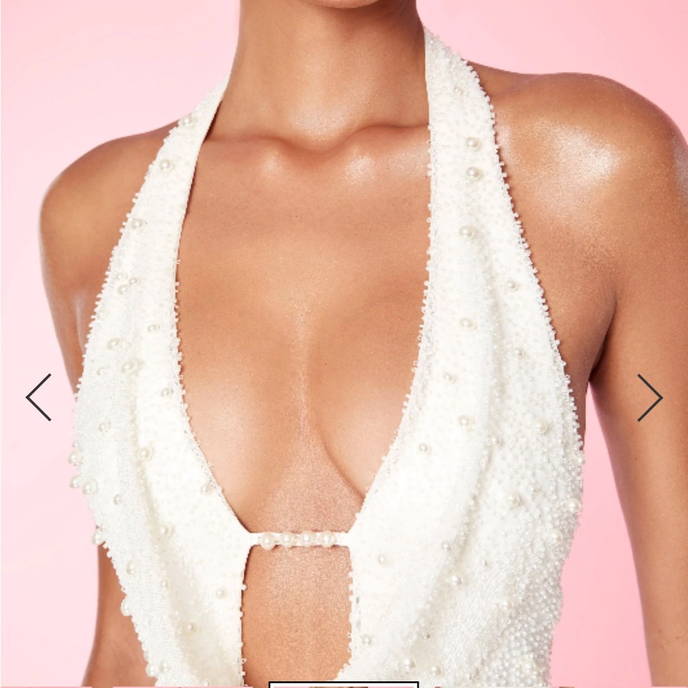 Oh Polly White Pearl Embellished Mini Dress